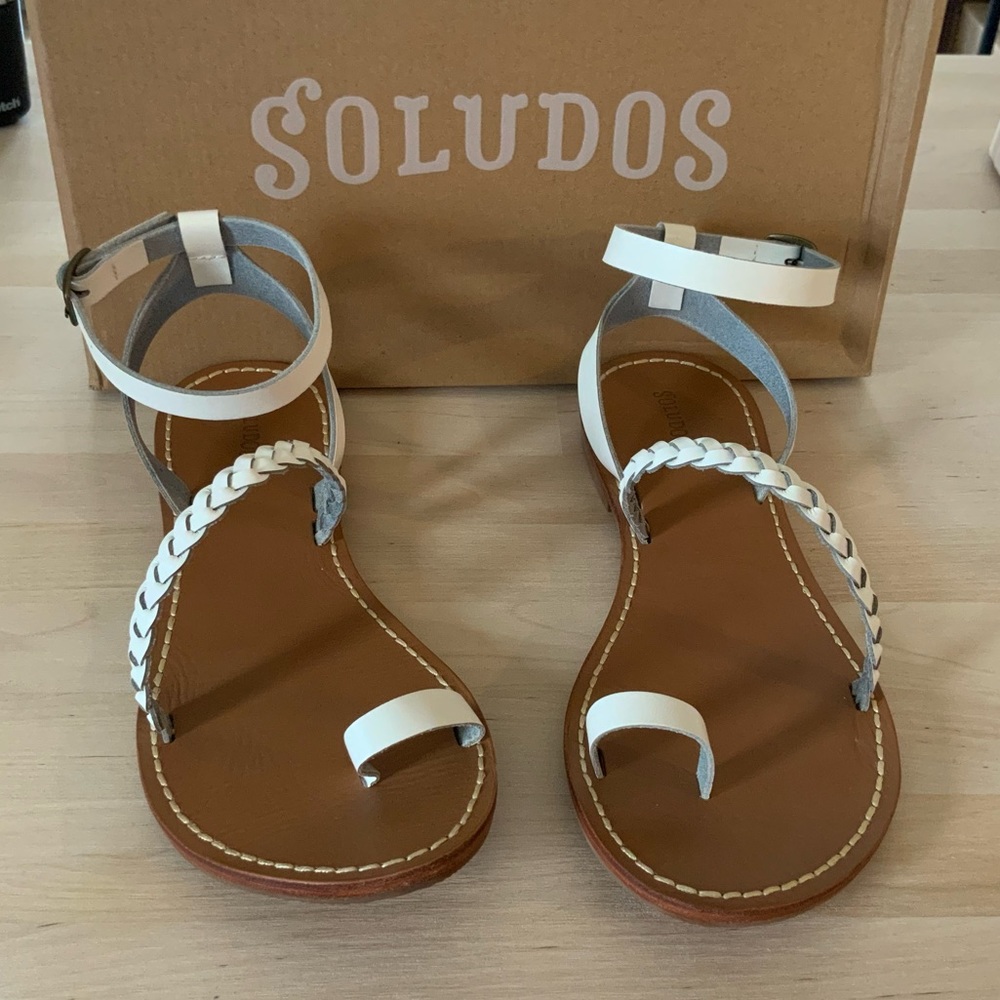 Soludos Madrid Strappy Leather Sandals New In Box White Open Toe  Size 8